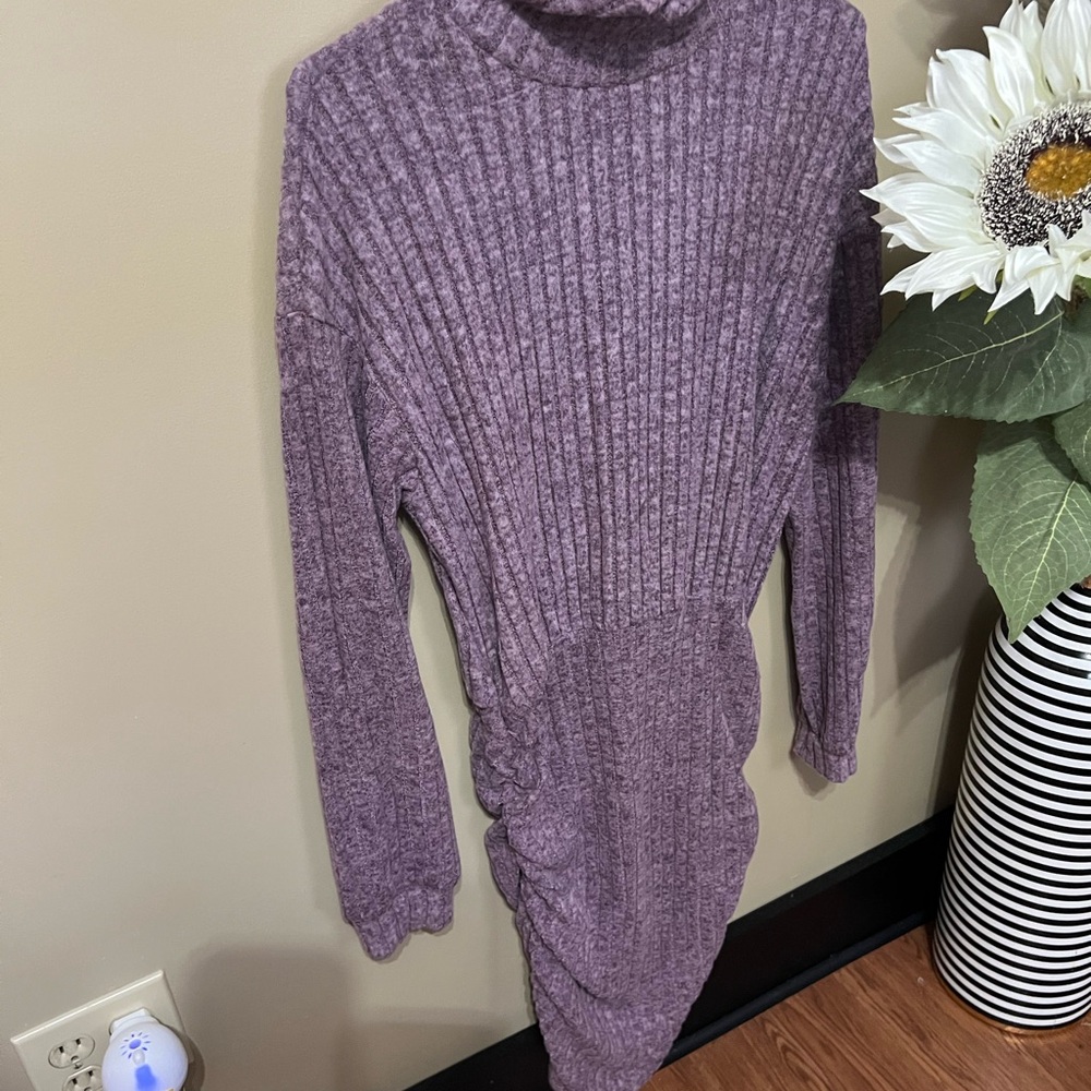 Purple Ribbed Turtleneck Sweater Dress